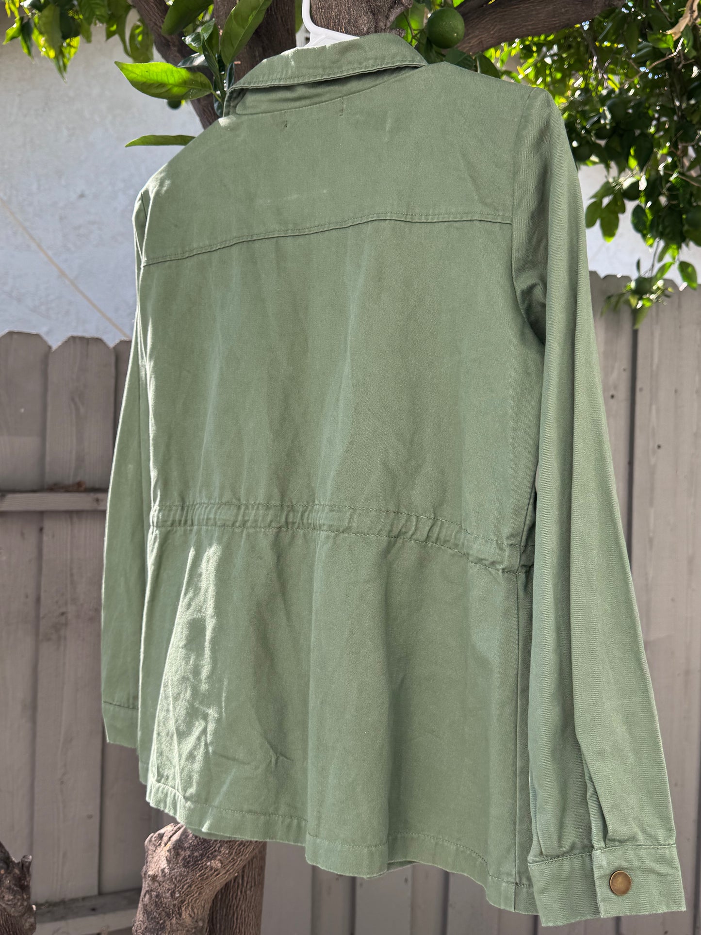 Allegra K Green Utility Jacket with Cat Patch Sz M