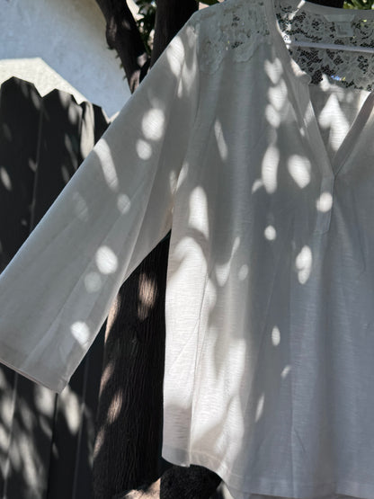 H&M Cream Long Sleeve Blouse with Lace Shoulder Detail – Size L