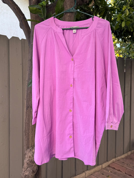 Catherines Magenta Button Front Blouse 3/4 Sleeve Tunic Top Sz 1X