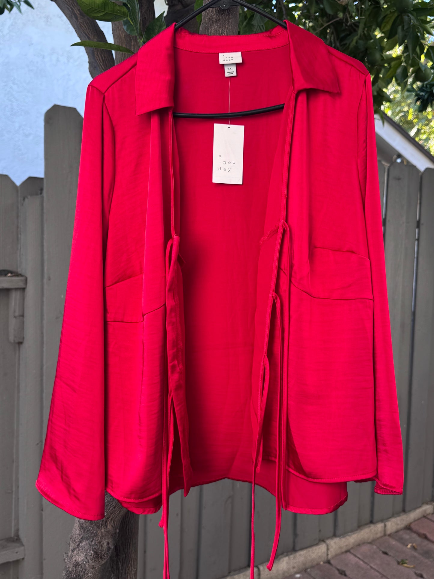 NEW A New Day Tie-Front Bright Red Satin Blouse Sz 2X