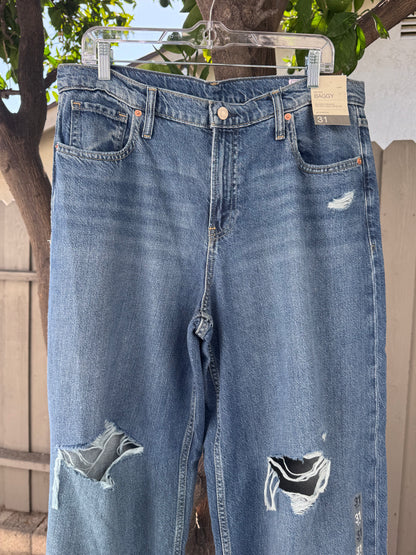 NEW GAP Baggy Mid Rise Distressed Wide Leg Jeans Women’s Sz 31