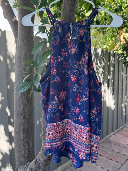 Monteau Navy Floral Boho Halter Top – Size L