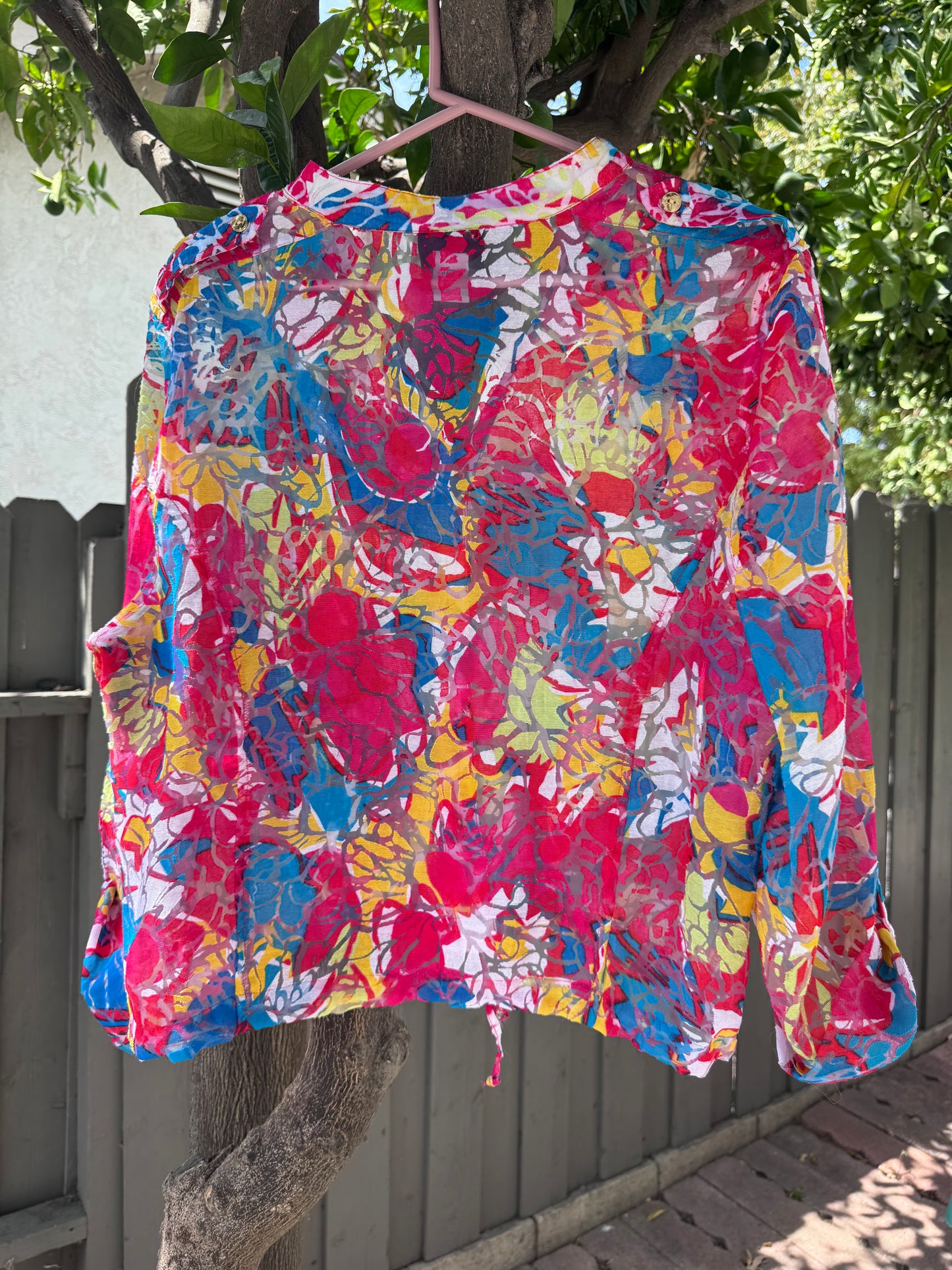 Lark Lane Bright Abstract Floral Button Front Blouse Women’s Sz 14