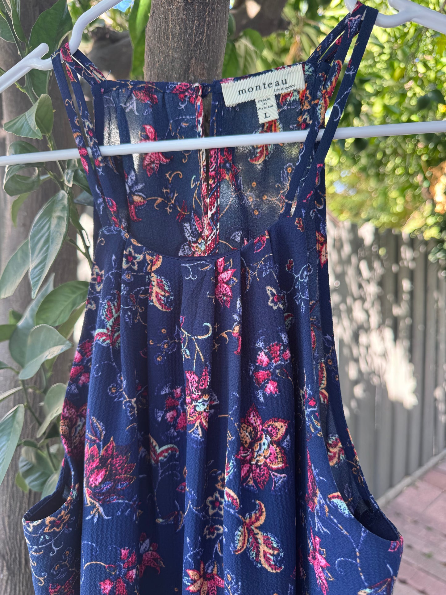 Monteau Navy Floral Boho Halter Top – Size L