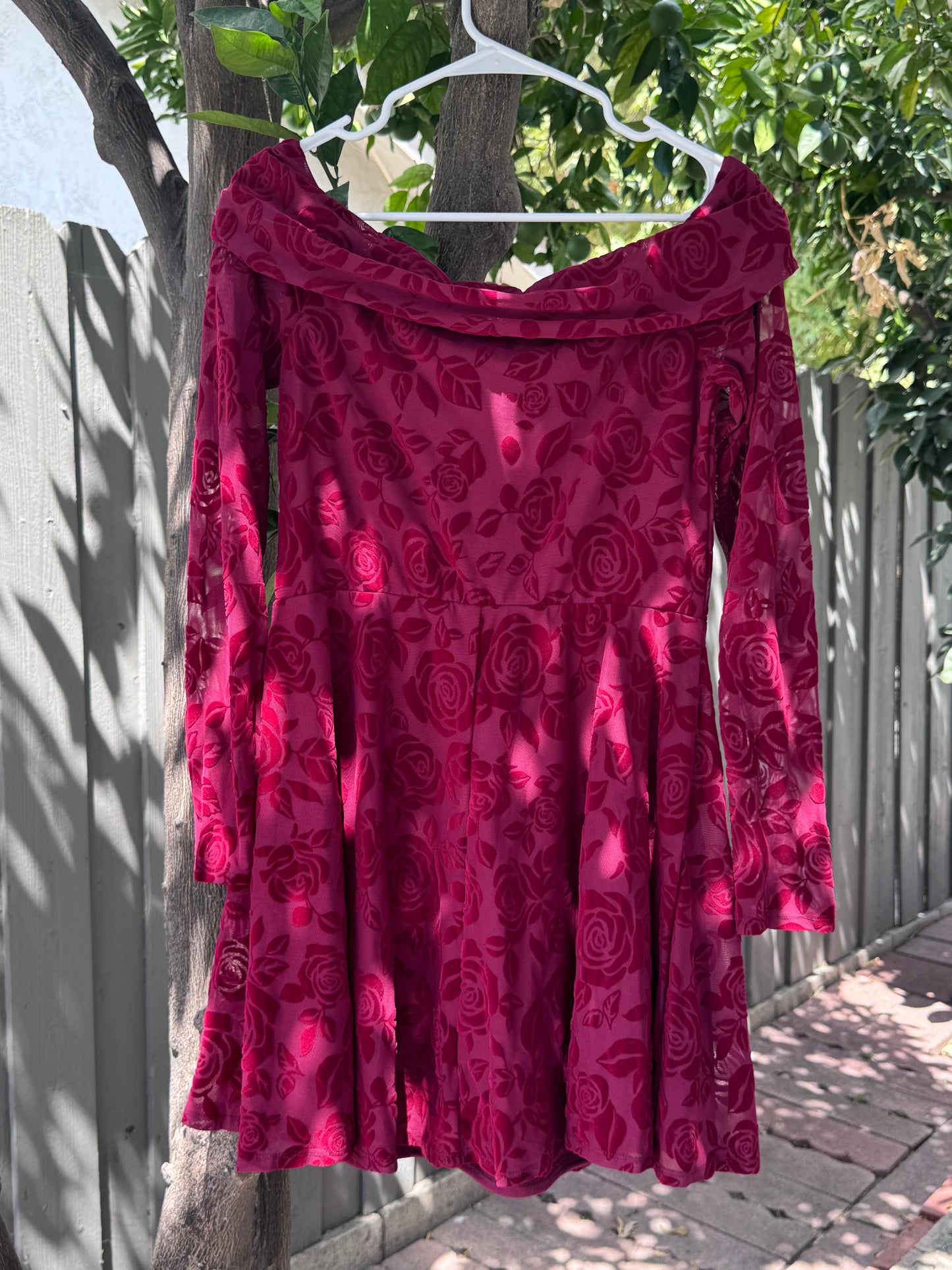 NEW Wild Fable Rose Velvet Floral Mesh Long Sleeve Dress Sz M