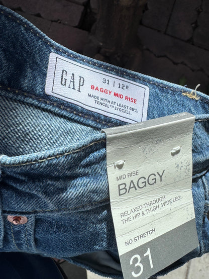 NEW GAP Baggy Mid Rise Distressed Wide Leg Jeans Women’s Sz 31