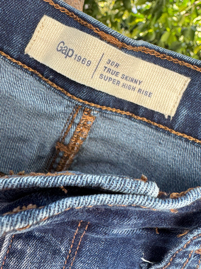 GAP 1969 True Skinny Super High Rise Jeans with Black Velvet Side Stripe Women’s Sz 30R