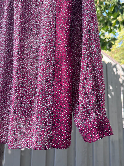 Zara Basic Burgundy Floral Patchwork Blouse – Size L