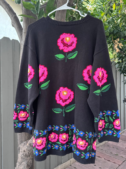 Vtg Adrienne Vittadini 80s-90s Oversized Floral Knit Pullover Sweater Sz 3 (2X)