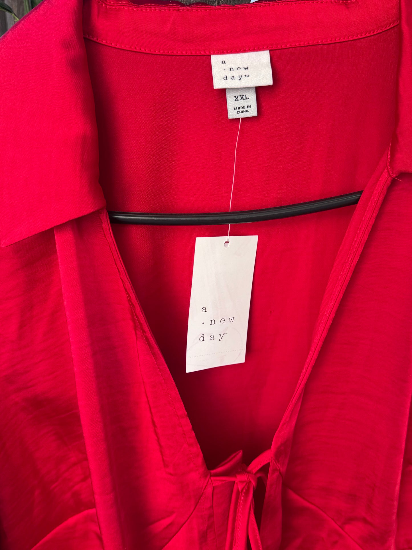 NEW A New Day Tie-Front Bright Red Satin Blouse Sz 2X