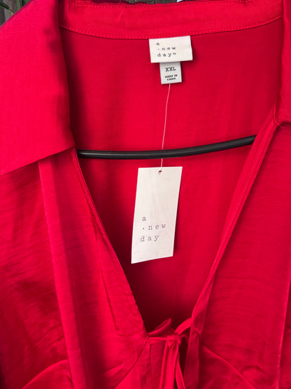 NEW A New Day Tie-Front Bright Red Satin Blouse Sz 2X