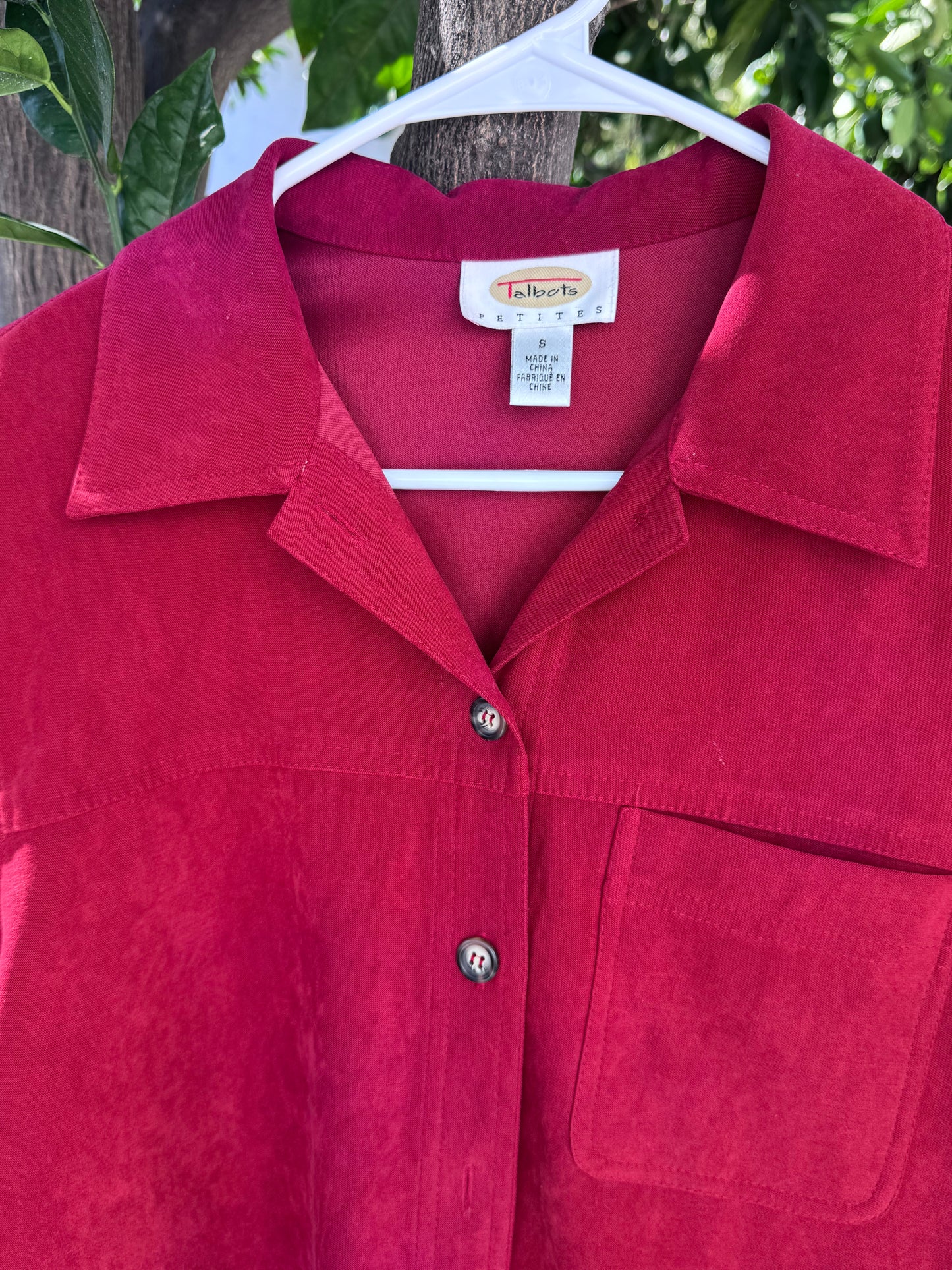Talbots Petites Red Button-Down Blouse Sz S