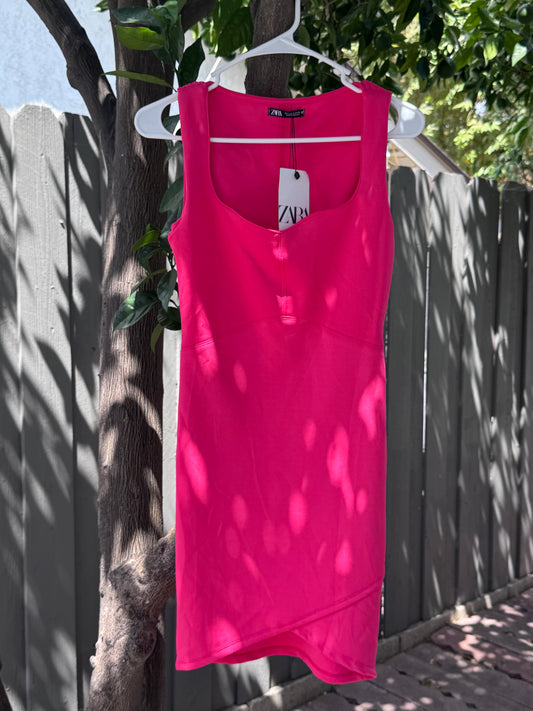 NEW Zara Hot Pink Body Con Dress Sz S