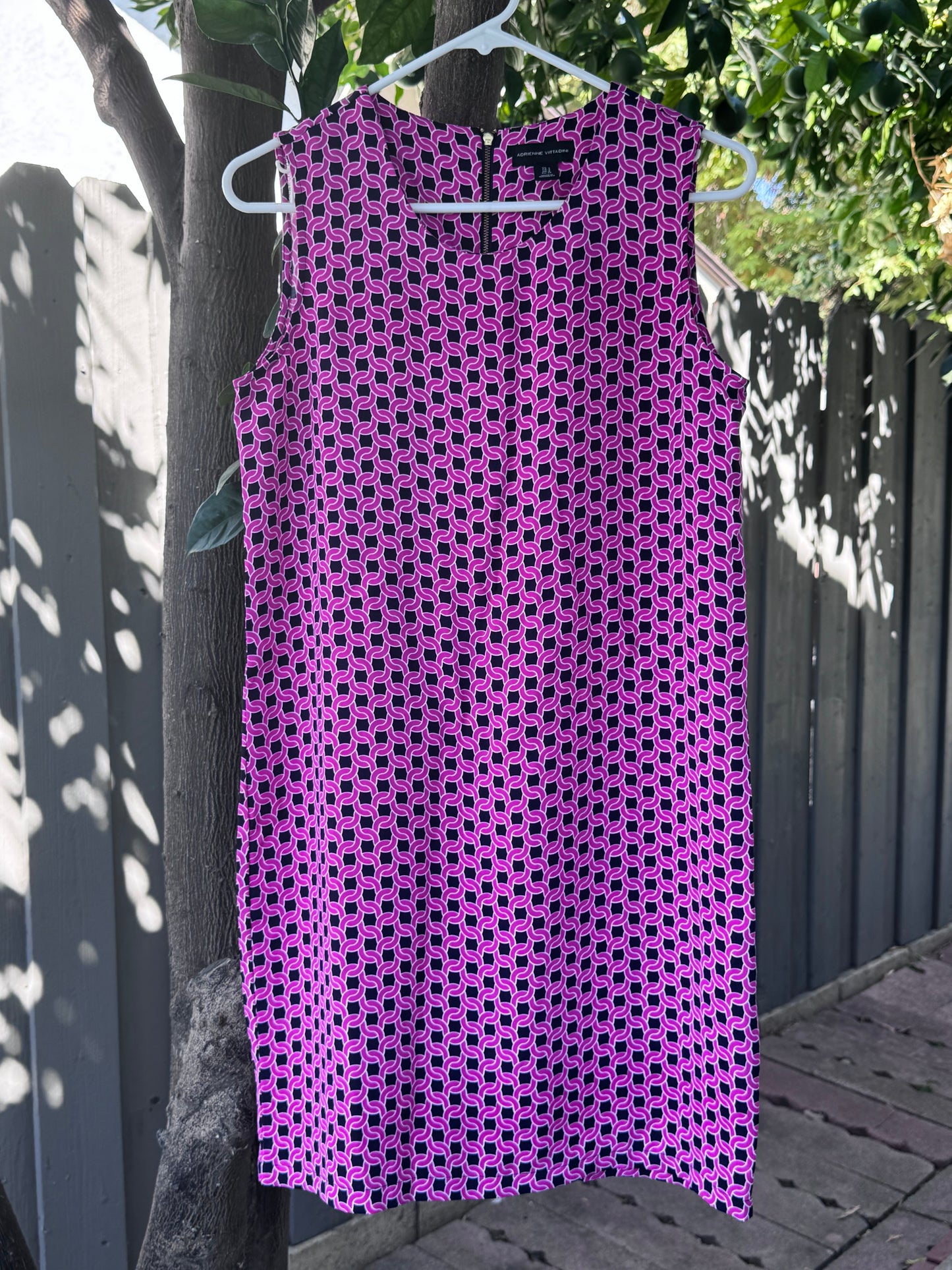 Adrienne Vittadini Geometric Chain Print Shift Dress – Size 12