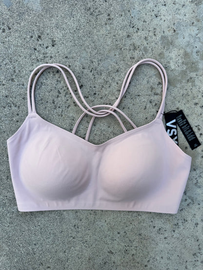 NEW Victoria’s Secret VSX Elevate Strappy-Back Sports Bra – Light Pink, Size L