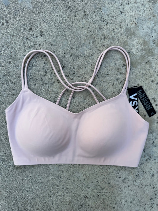 NEW Victoria’s Secret VSX Elevate Strappy-Back Sports Bra – Light Pink, Size L