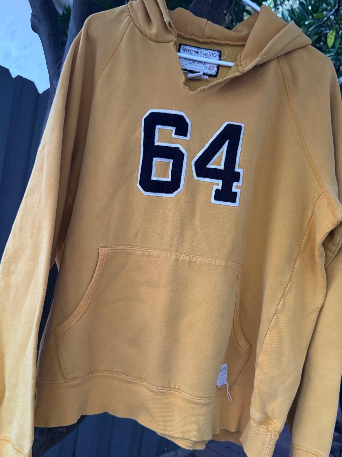 Vtg Abercrombie & Fitch Collegiate Hoodie “64” Mustard Yellow – Size L