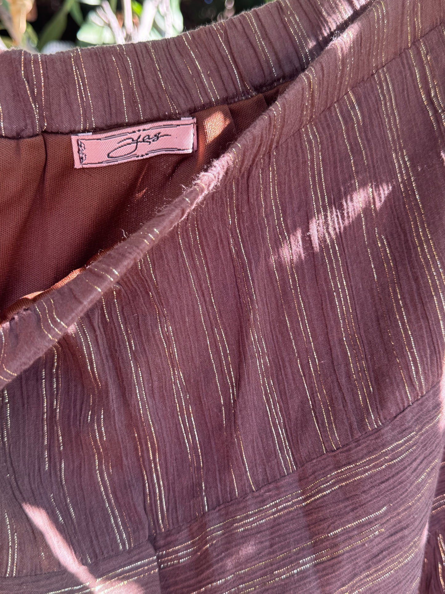 Yas Brown Metallic Tiered Boho Skirt Sz L Made in USA