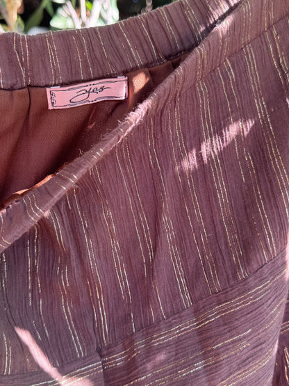 Yas Brown Metallic Tiered Boho Skirt Sz L Made in USA