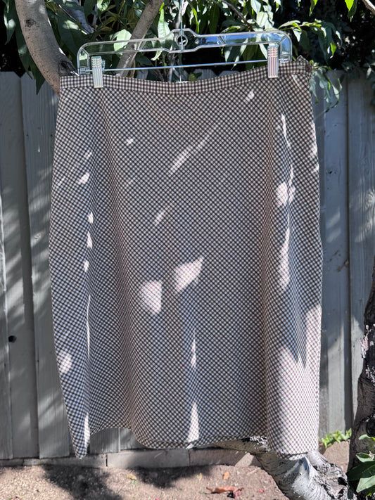 Vtg Paul Harris Design Brown Checkered Skirt Made in USA Size 14
