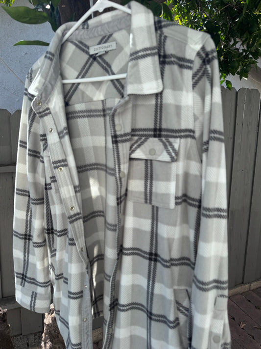 Dictionary Gray Plaid Button-Up Fleece Shacket Sz L
