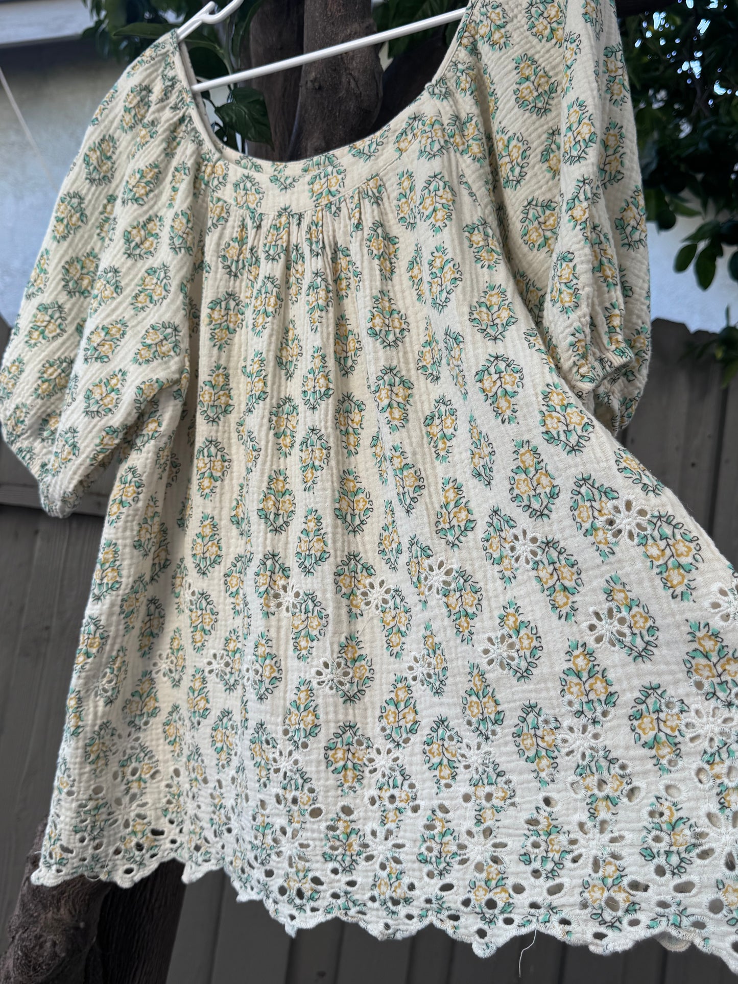 Solitaire Boho Peasant Floral Cotton Eyelet Blouse Sz XL