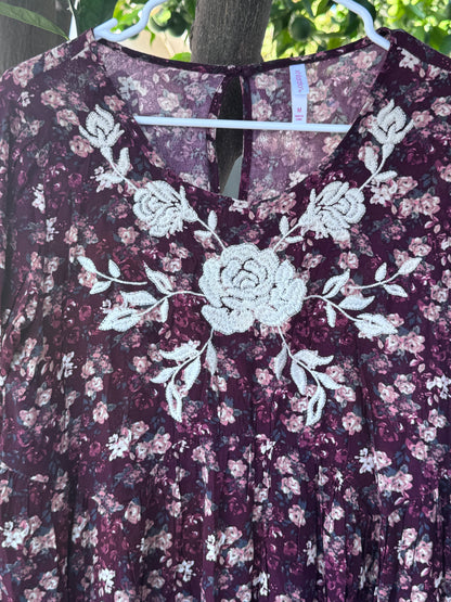 Xhilaration Burgundy Floral Embroidered Boho Dress – Size M