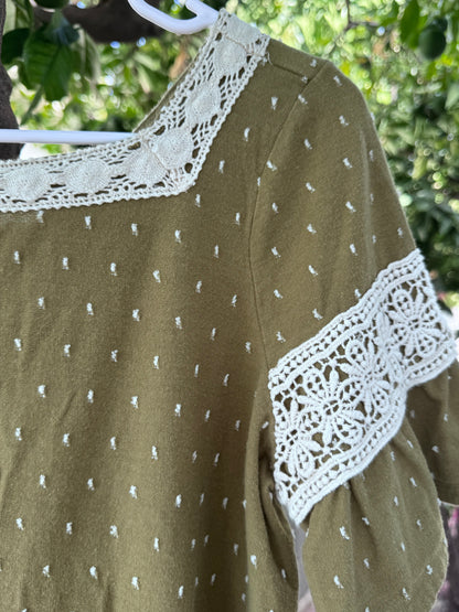 Maeve by Anthropologie Olive Lace Trim Blouse – Size Small