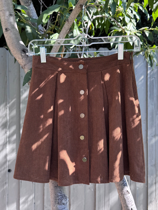 ZARA Basic Brown Faux Suede Perforated Button-Front Mini Skirt Size XS