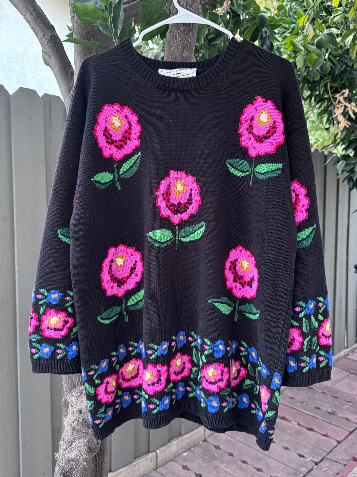 Vtg Adrienne Vittadini 80s-90s Oversized Floral Knit Pullover Sweater Sz 3 (2X)