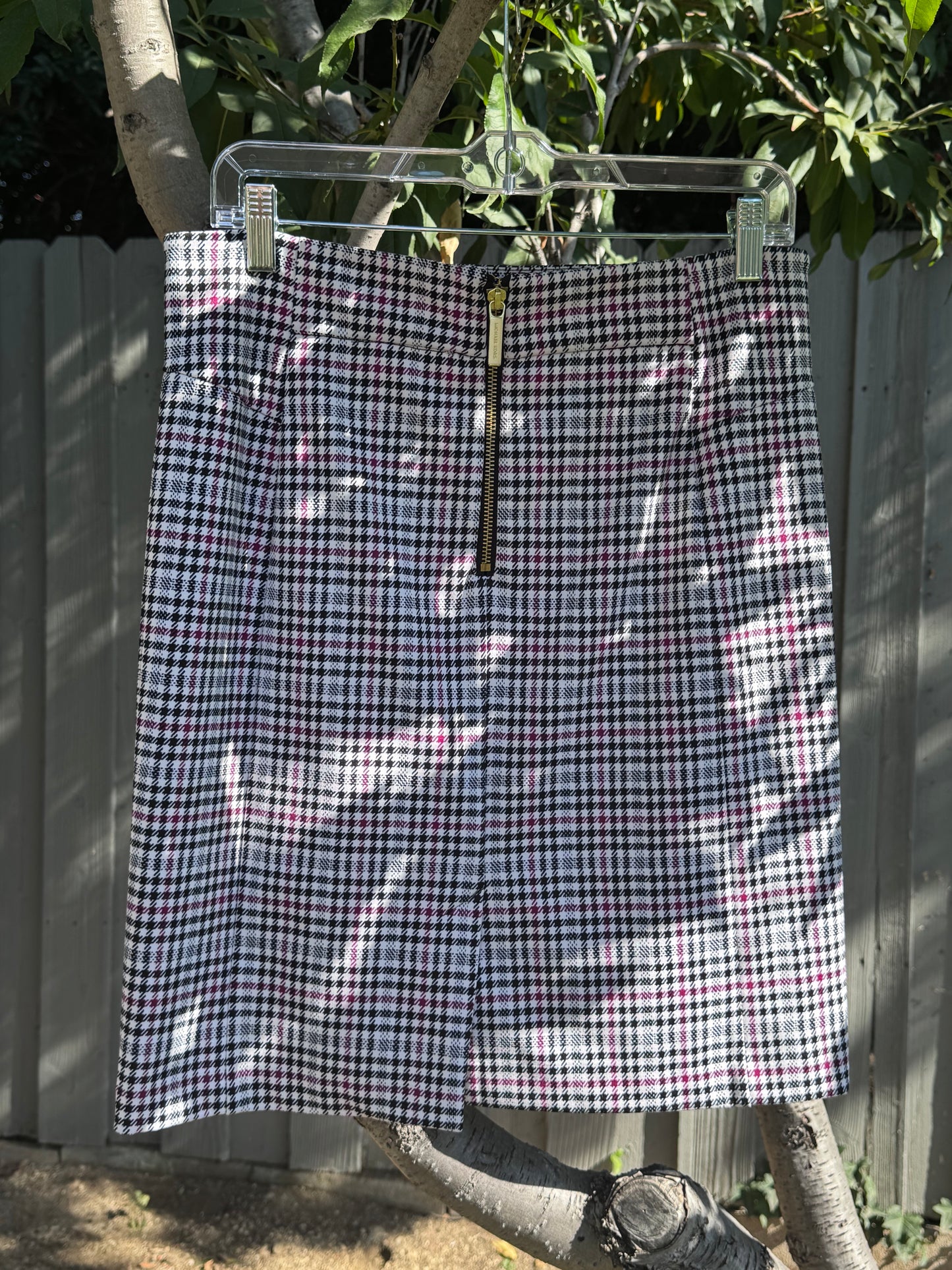 Michael Kors Plaid Pencil Skirt with Gold Zipper Sz M