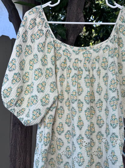 Solitaire Boho Peasant Floral Cotton Eyelet Blouse Sz XL