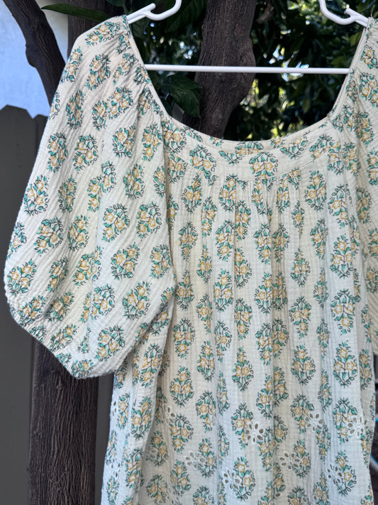 Solitaire Boho Peasant Floral Cotton Eyelet Blouse Sz XL