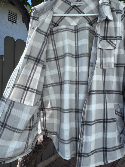 Dictionary Gray Plaid Button-Up Fleece Shacket Sz L