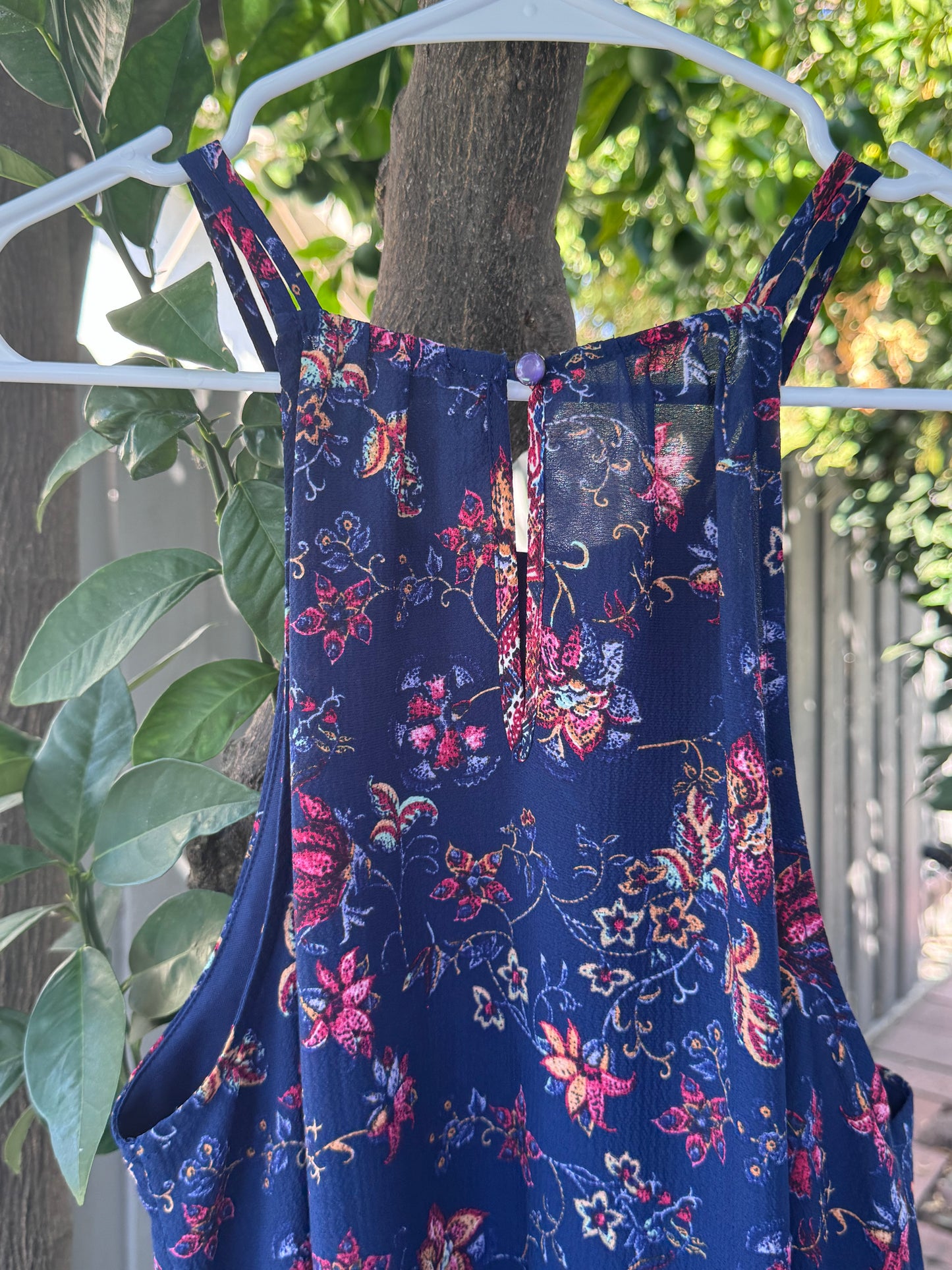Monteau Navy Floral Boho Halter Top – Size L
