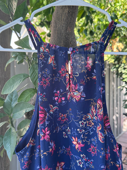 Monteau Navy Floral Boho Halter Top – Size L