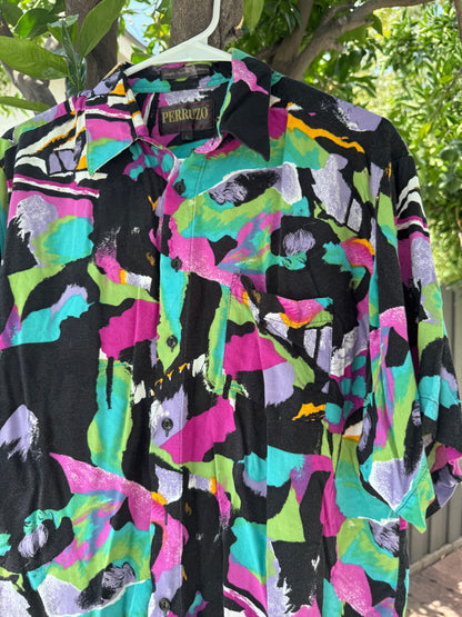 Vtg Perruzo Uomo Abstract Rayon Shirt 80s/90s Sz L