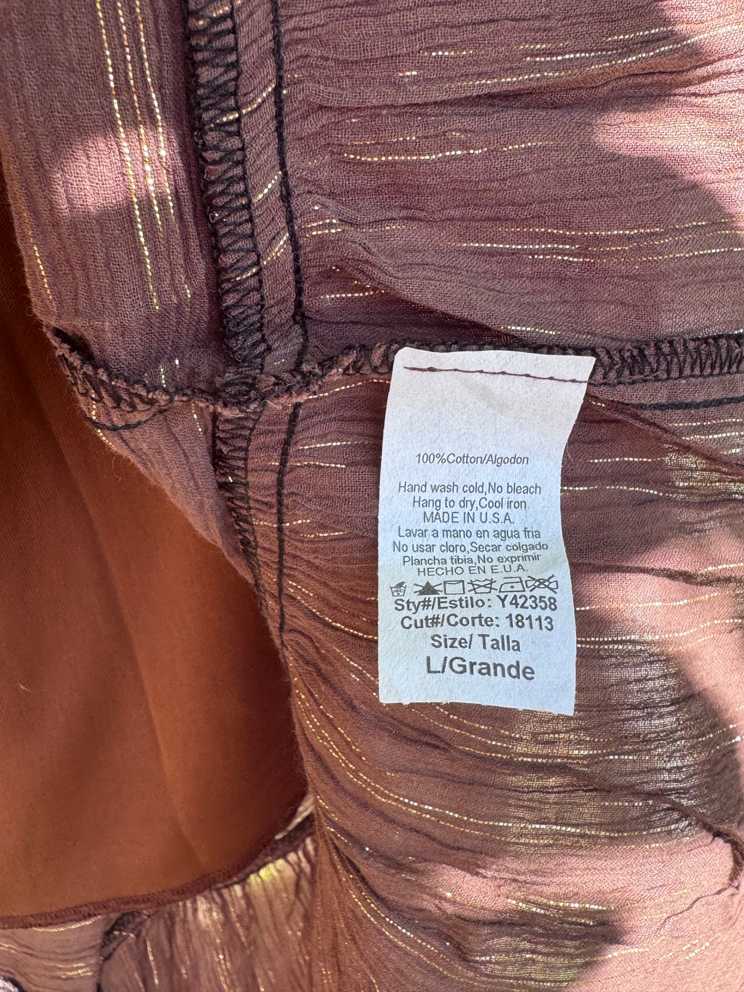 Yas Brown Metallic Tiered Boho Skirt Sz L Made in USA