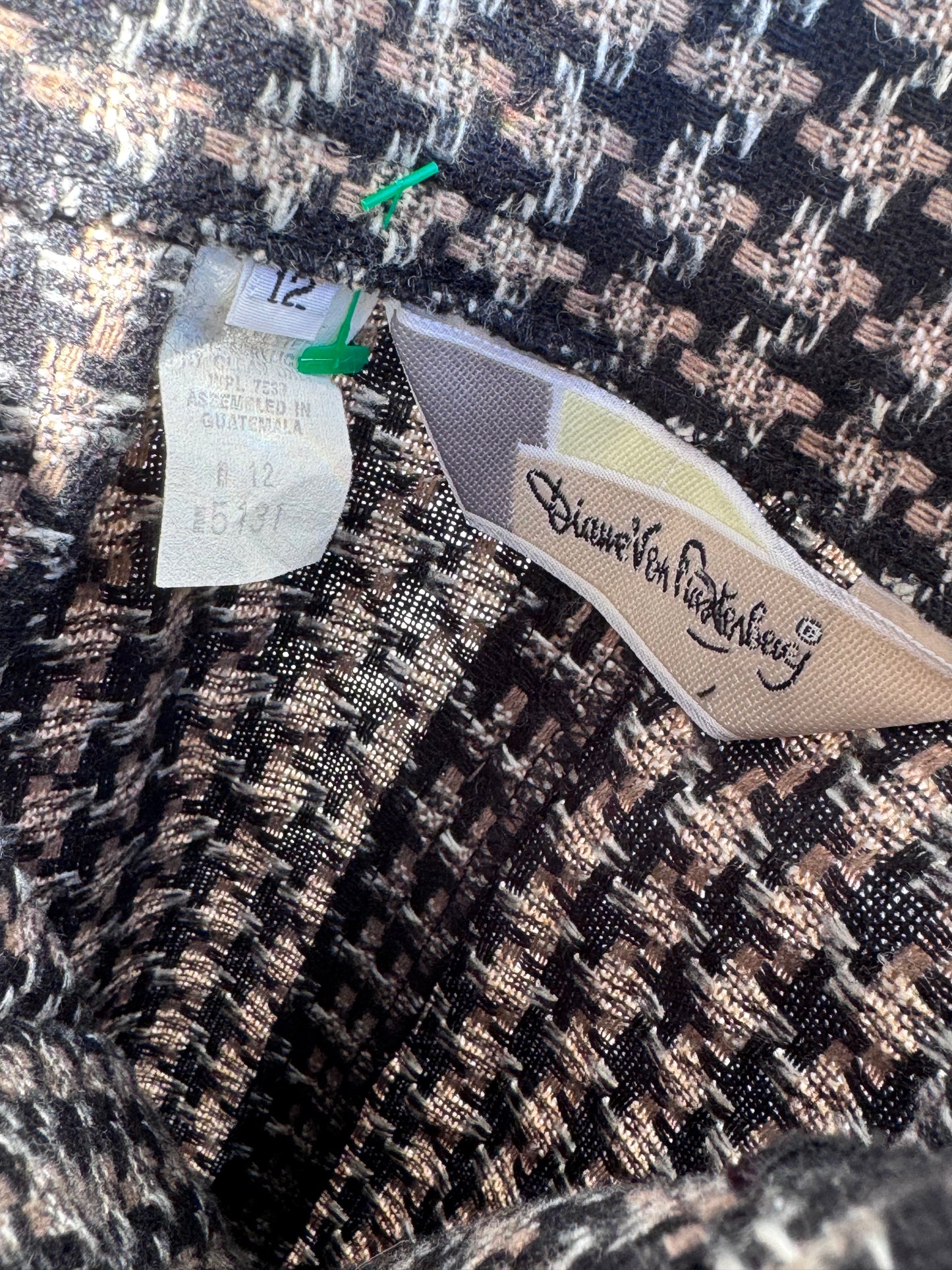 Vtg 1980s Diane von Furstenberg Houndstooth Skirt Sz 12 (Modern 8–10)