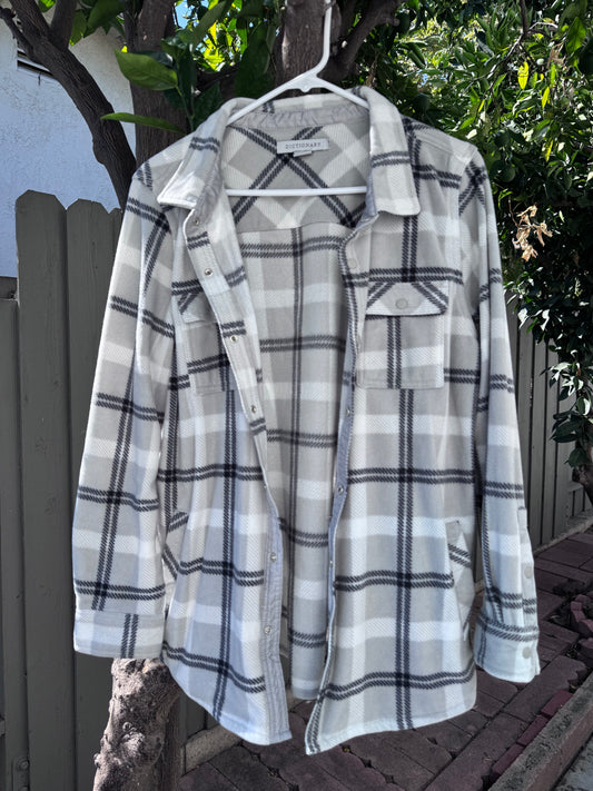 Dictionary Gray Plaid Button-Up Fleece Shacket Sz L