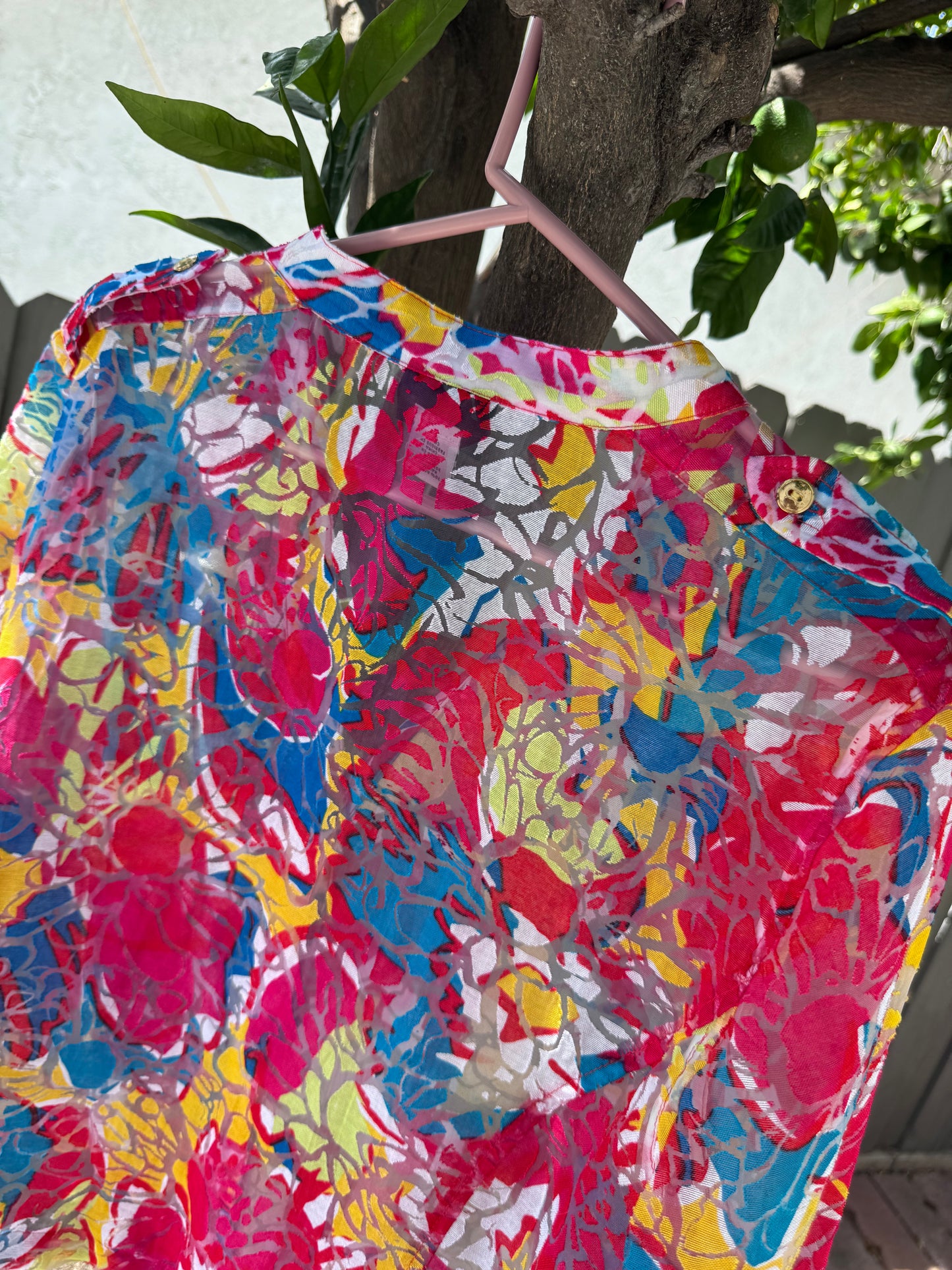 Lark Lane Bright Abstract Floral Button Front Blouse Women’s Sz 14
