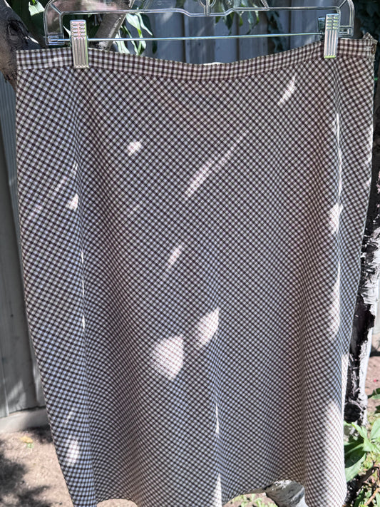 Vtg Paul Harris Design Brown Checkered Skirt Made in USA Size 14