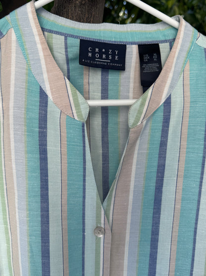 Vtg 90’s Crazy Horse by Liz Claiborne Linen Blend Striped Button Up Blouse Sz XL