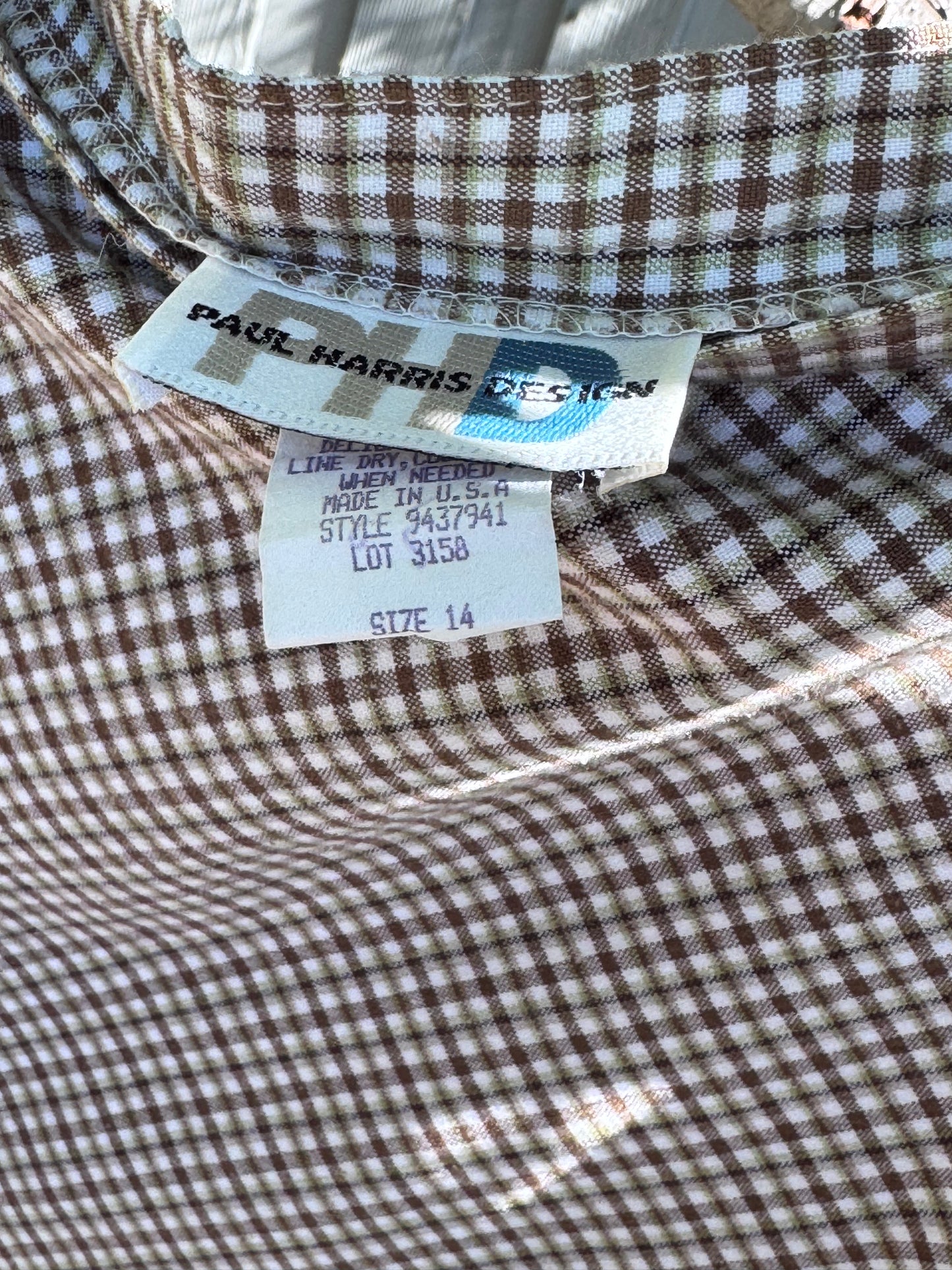 Vtg Paul Harris Design Brown Checkered Skirt Made in USA Size 14