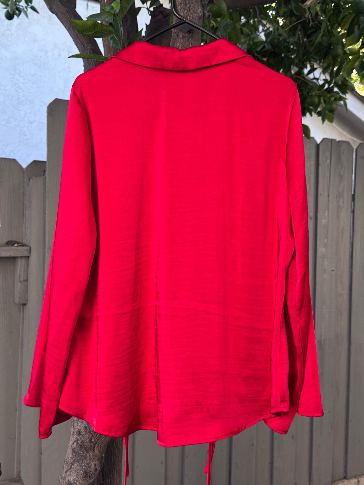NEW A New Day Tie-Front Bright Red Satin Blouse Sz 2X