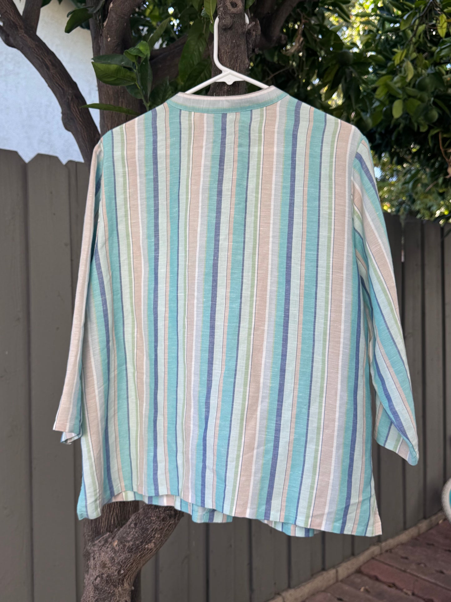 Vtg 90’s Crazy Horse by Liz Claiborne Linen Blend Striped Button Up Blouse Sz XL