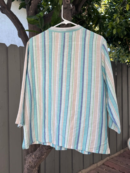Vtg 90’s Crazy Horse by Liz Claiborne Linen Blend Striped Button Up Blouse Sz XL