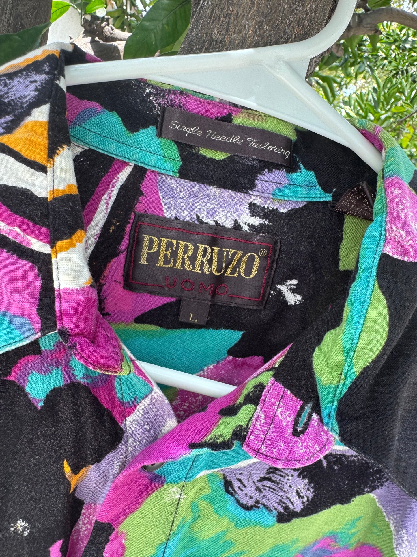 Vtg Perruzo Uomo Abstract Rayon Shirt 80s/90s Sz L