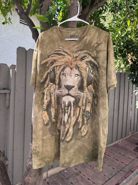 Vtg Rainforest Cafe MANIMALS Lion Headphones Tie-Dye Tee Sz XL