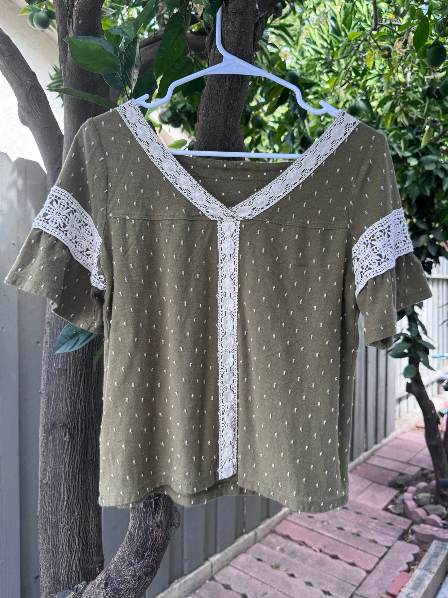 Maeve by Anthropologie Olive Lace Trim Blouse – Size Small